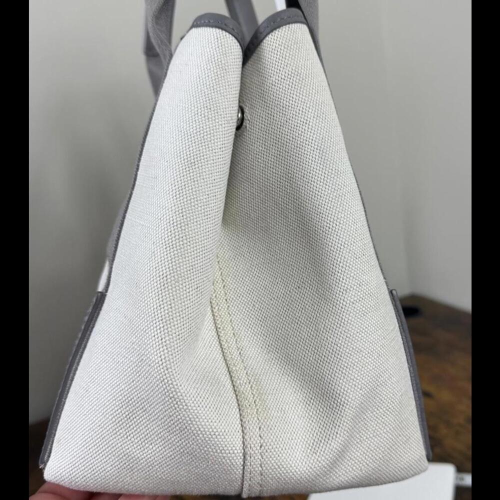 Balenciaga Cabas Tote Bag + Pouch in Grey Leather & Ivory Canvas (BAXX190) - Picture 6 of 12